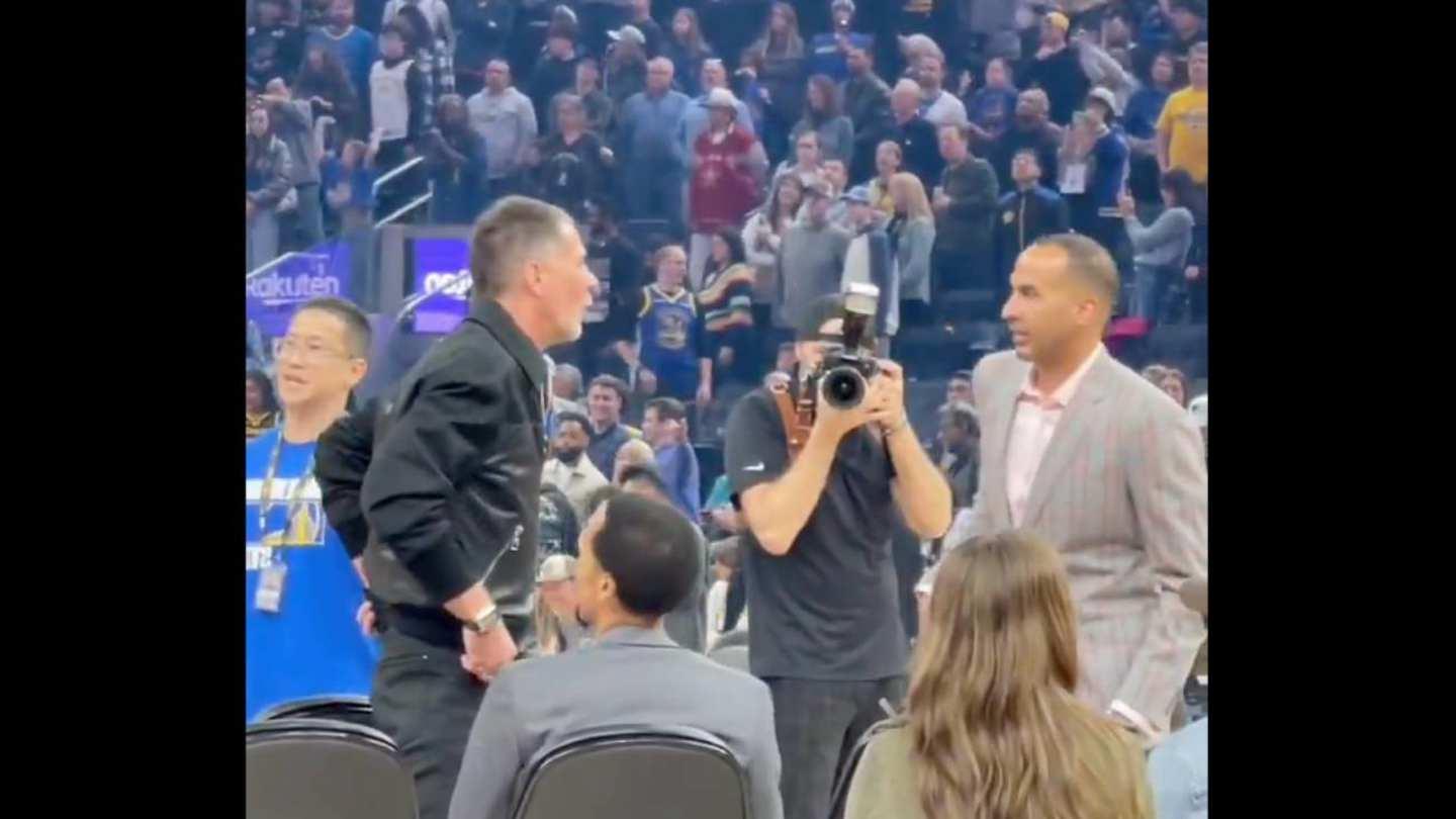 Lakers GM Rob Pelinka, Nico Harrison Chatting at Mavs Game Led to Lots of Jokes