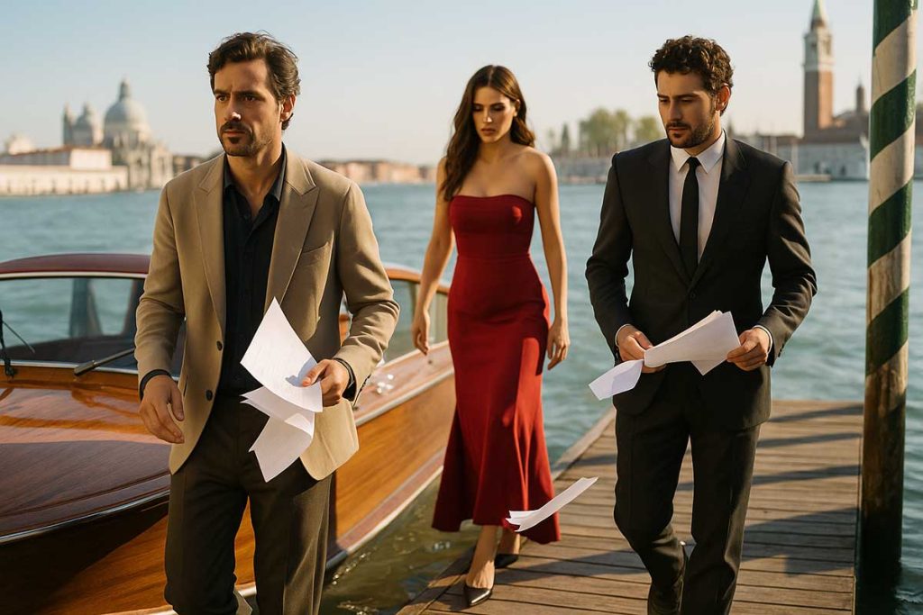 Water taxi approach on a bright Venetian morning