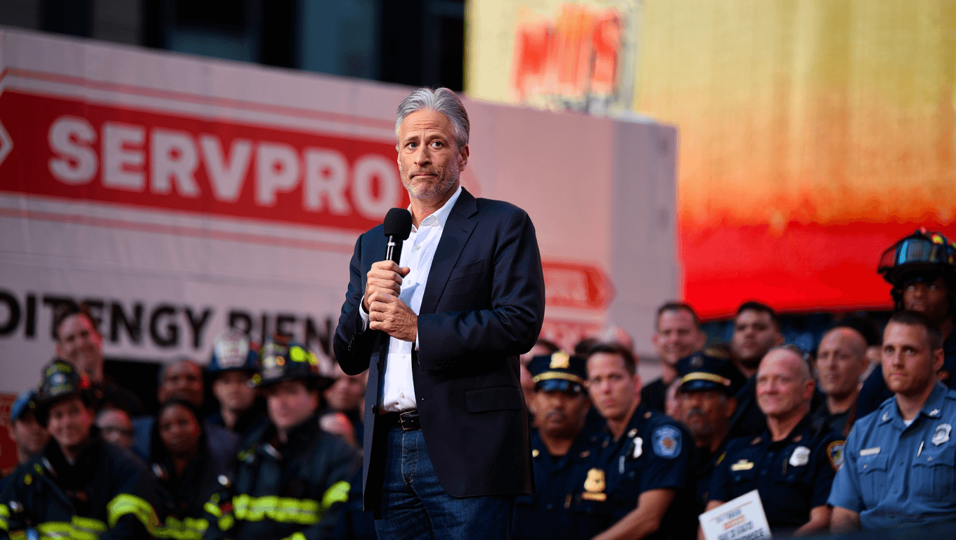 Jon Stewart hosts First Responders Day ceremony in Times Square today at 11am